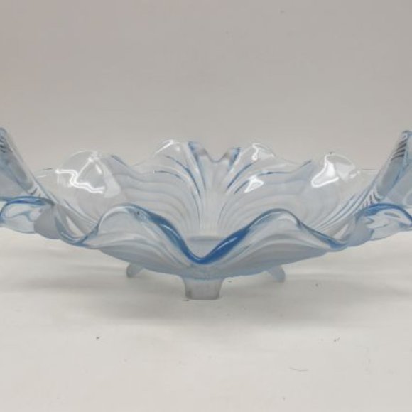 Cambridge Glass Blue Alpine CAPRICE 4 Footed Oval Ruffled Console Bowl - Picture 2 of 4